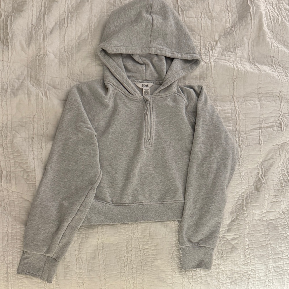 Athleta Girl Light Gray Half Zip Cropped Hoodie